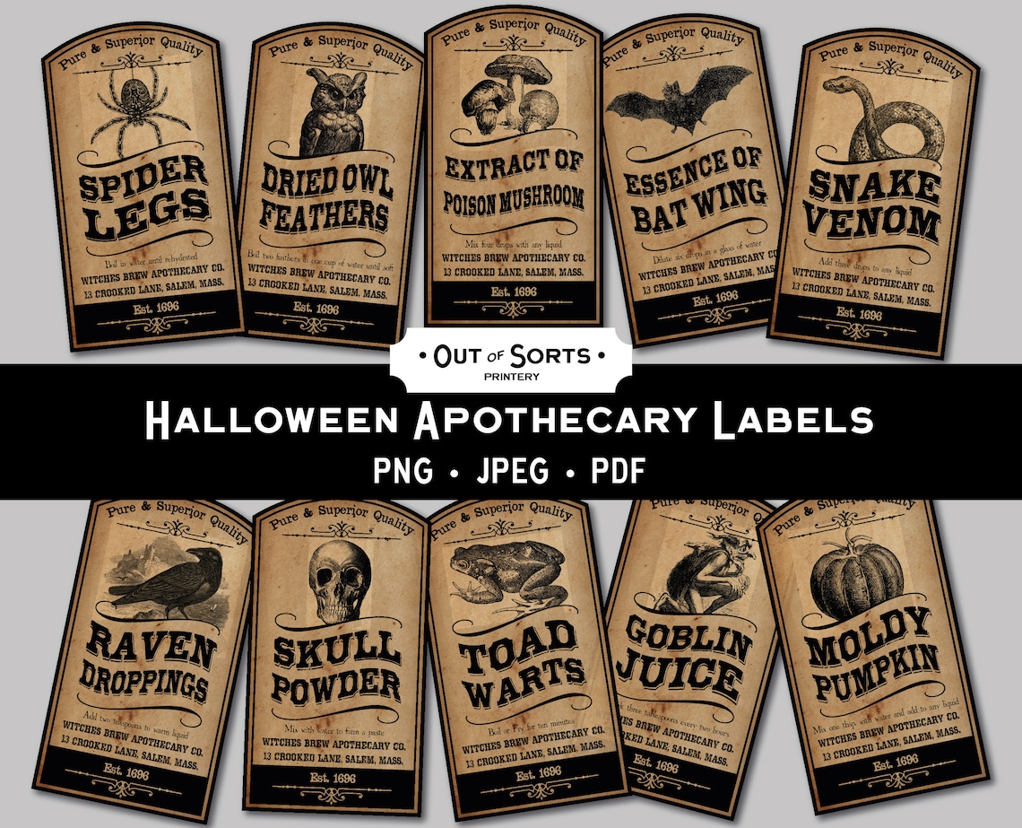 Halloween Apothecary Labels, Printable Potions, Spooky Party Decor ...