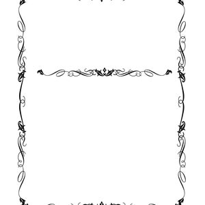 May include: A black and white decorative frame with a floral design. The frame has a double border with a decorative flourish at each corner.