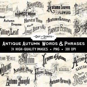 Antieke herfstwoorden en -zinnen, herfstseizoensuitdrukkingen, png-vintage clipart