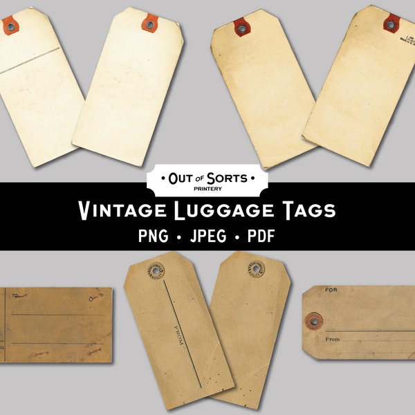 Luggage Tags, Vintage Tags, Antique Labels, Baggage Tags, Junk Journal, Travel Ephemera, Clip Art, Printable