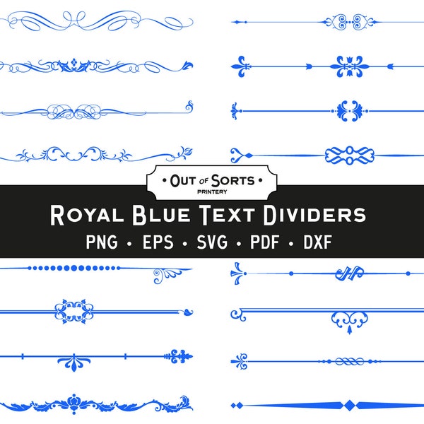 Royal Blue Text Dividers, Blue Decorative Ornaments, Blue Page Dividers, Text Divider Clipart, Blue Dividers PNG, Blue Frames, Border SVG