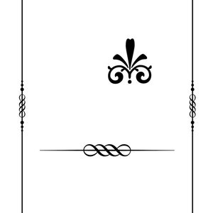 May include: A black and white decorative frame with a simple design. The frame has a decorative flourish in the center.