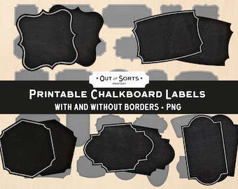 Printable Chalkboard Labels, PNG Chalk Frames, Chalkboard Borders, Chalk Stickers, Digital Clip Art, Printable Graphics