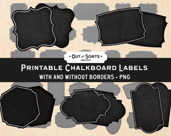 Printable Chalkboard Labels, PNG Chalk Frames, Chalkboard Borders, Chalk Stickers, Digital Clip Art, Printable Graphics