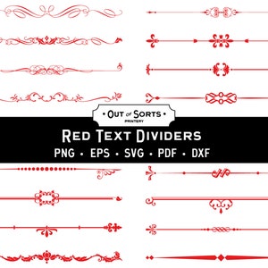 Divisores de texto vermelho, clipart de ornamento decorativo, floreios vermelhos, SVG de dia dos namorados, bordas de Natal, separador de página carmesim