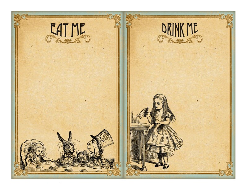 Alice in Wonderland Table Set Alice Menu Card Alice Drink Etsy