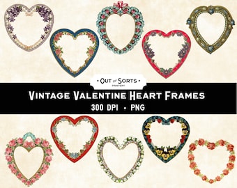 Cadres vintage coeur Saint-Valentin, cliparts anciens, cartes de l'époque victorienne, collage numérique, éphémères d'amour, journal indésirable
