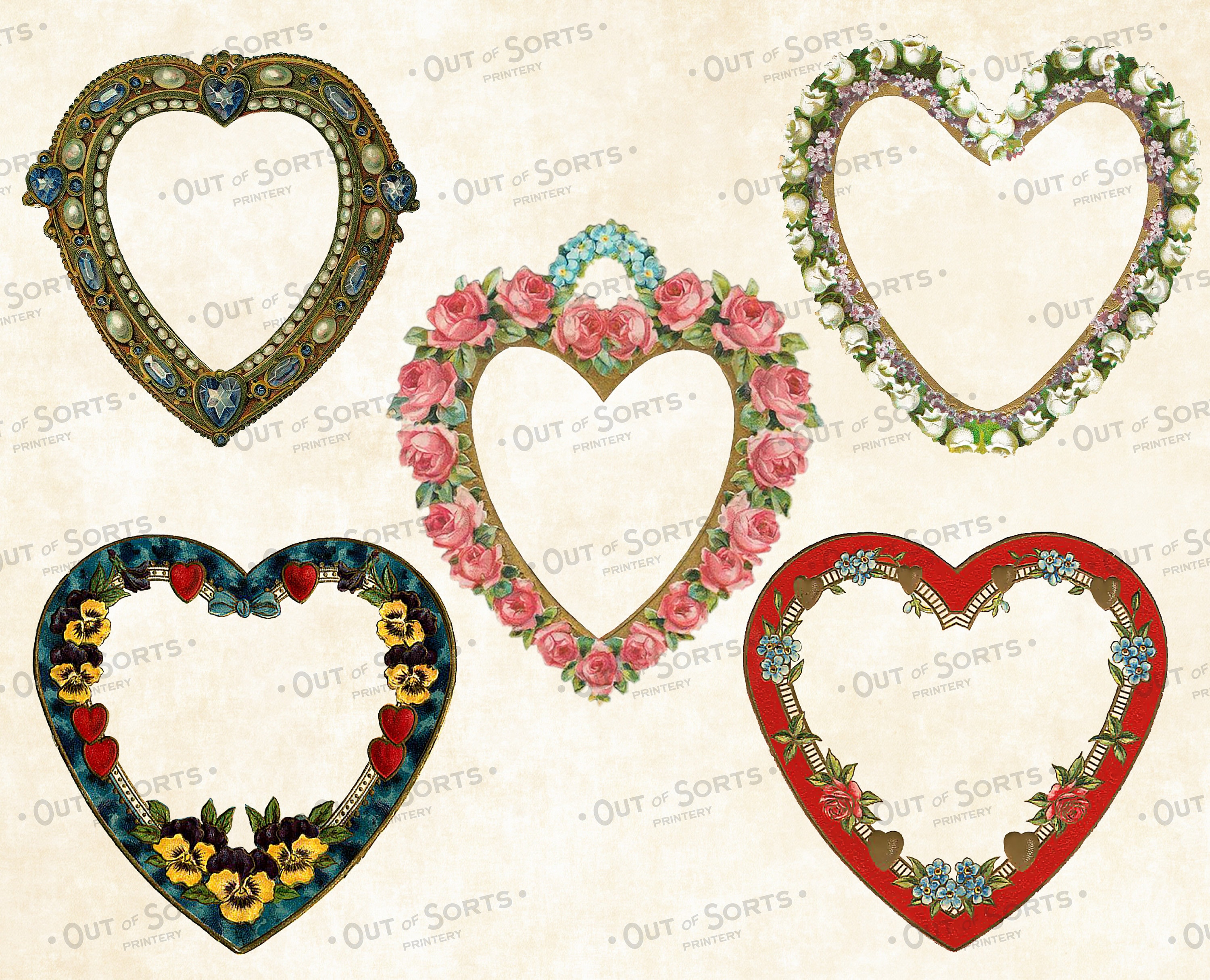 Vintage Valentine Heart Frames, Antique Clipart, Victorian Cards