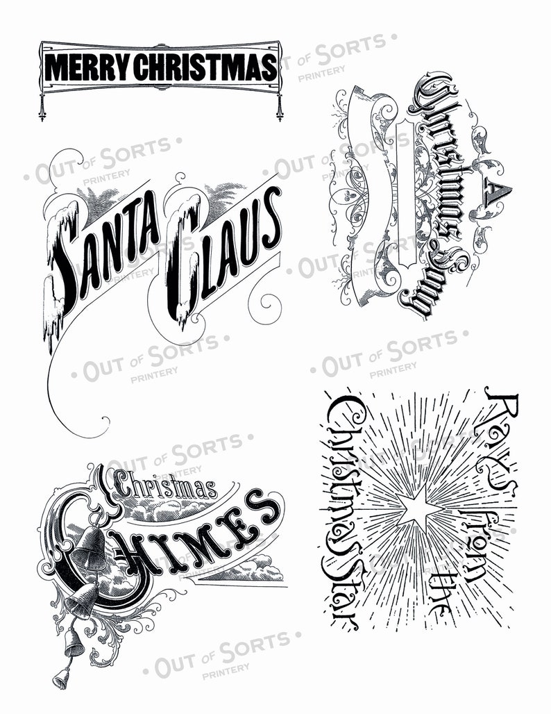 Vintage Christmas Clipart Digital Transfer Holiday Words - Etsy