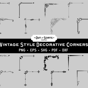 Esquinas decorativas, Adornos SVG, Bordes de marco, Clipart de esquina, Bordes vintage, Vector PNG Digital Clip Art
