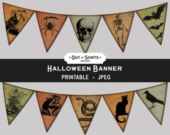 Halloween Banner, Printable Halloween Party Decor, Spooky Decoration, Printable Bunting