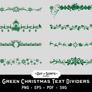 Séparateurs de texte vert Noël, séparateurs de page, vacances frontières SVG, clipart festif PNG, éléments décoratifs EPS