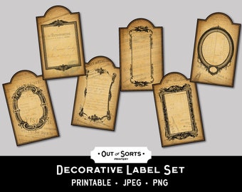 Decorative Vintage Labels, Printable Antique Labels, Labels Clip Art, Shabby Chic Labels, Printable Ephemera, Decorative Frames PNG