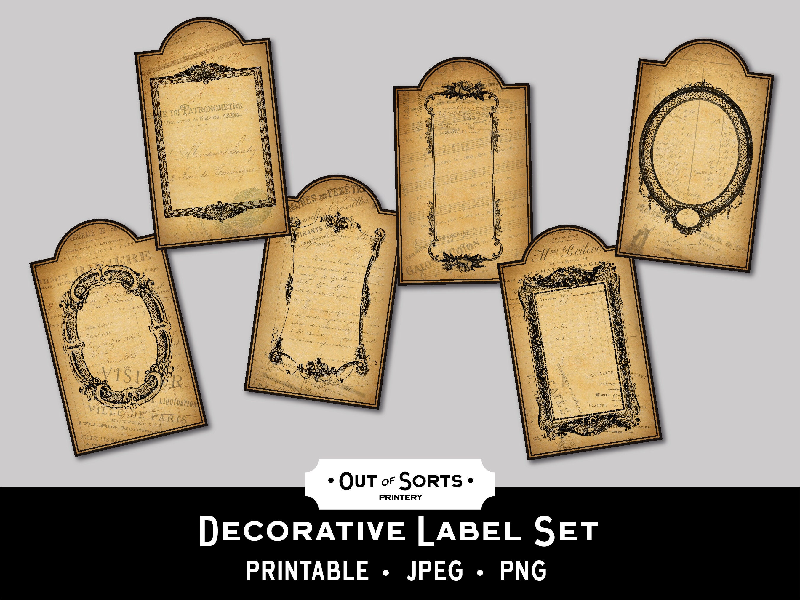 Decorative Vintage Labels, Printable Antique Labels, Labels
