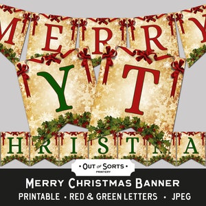 Merry Christmas Banner, Printable Xmas Bunting, Xmas Party Decor ...