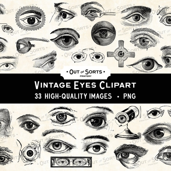 Vintage Eyes Clipart, Antique Glasses, PNG Overlays, Victorian Anatomy Collage, Optician Junk Journal, Vision Ephemera, Digital Transfer