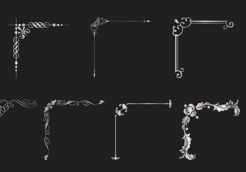 Silver Decorative Corners Clipart Frame Corners Vector Etsy
