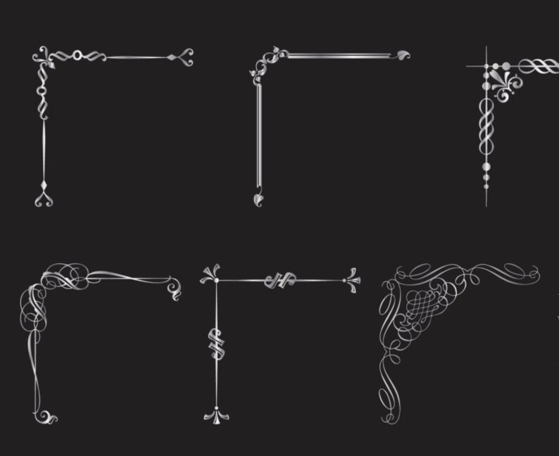Silver Decorative Corners Clipart Frame Corners Vector Etsy
