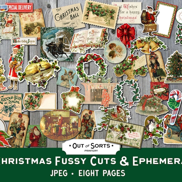 Christmas Fussy Cuts, Scrapbooking Ephemera, Vintage,  Junk Journals, Holiday Clipart, Christmas Collage, Shabby Xmas, Printable Stickers