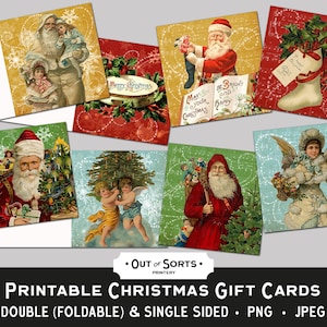 Étiquettes à cadeaux de Noël imprimables, cartes pliables, éphémères de vacances vintage, fête festive, cadeau antique, téléchargement numérique