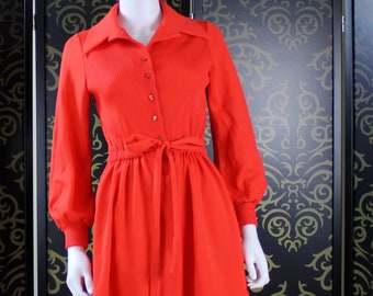 Vintage/Retro Long Sleeve Red Dress with Belt - Ayres Unlimited Brand