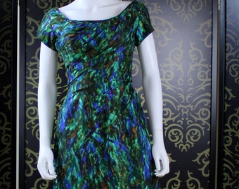 Vintage/Retro 50s Blue and Green Evening Cocktail Dress