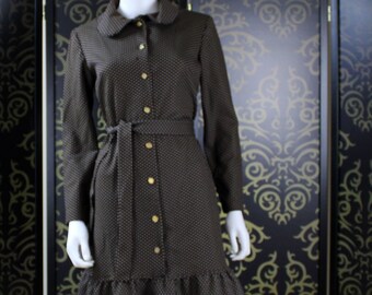 Vintage/Retro Polka Dot, Long Sleeves, Belted Dress with Ruffles - Liberty Circle Brand