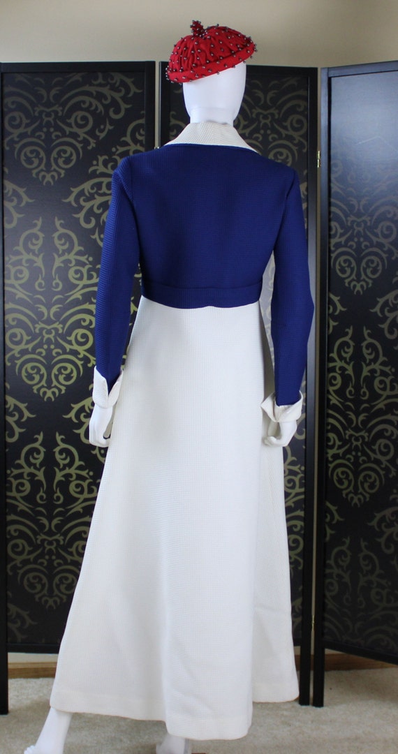 60s/70s Vintage/Retro Blue & White Long Dress wit… - image 5