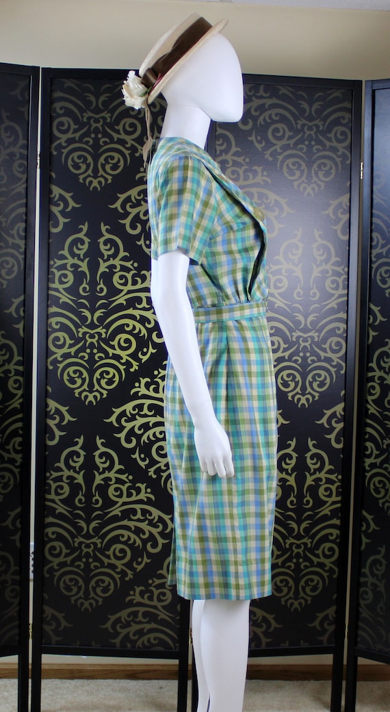Vintage/Retro Blue Green Checkered Dress - Kay Wi… - image 3