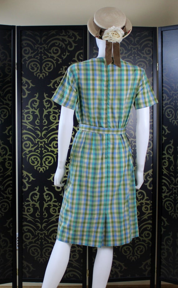 Vintage/Retro Blue Green Checkered Dress - Kay Wi… - image 4