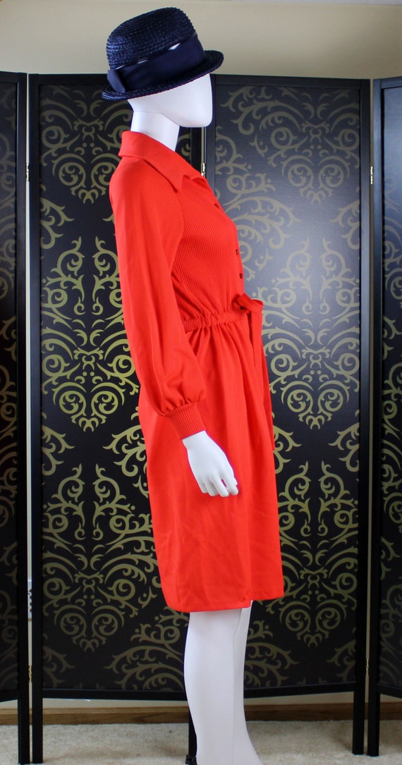 Vintage/Retro Long Sleeve Red Dress with Belt - A… - image 3