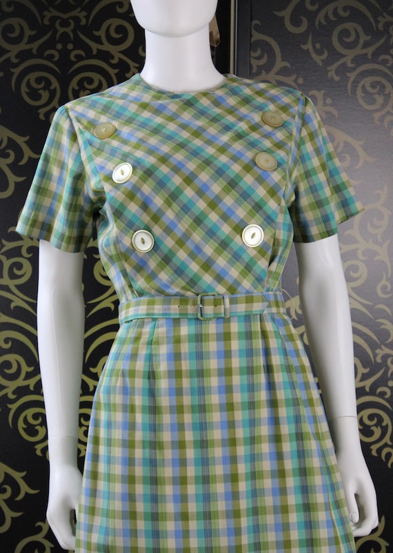 Vintage/Retro Blue Green Checkered Dress - Kay Wi… - image 2