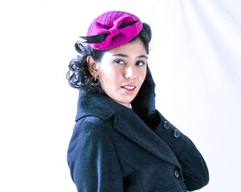 Pink & Black Felt - Women's Vintage Fascinator Hat