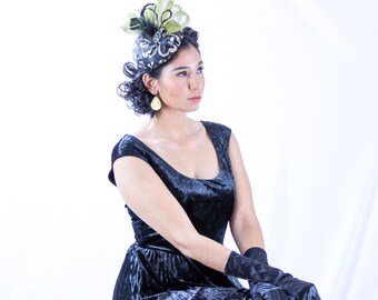 Black, Tan & Green Women's Vintage Fascinator HAT