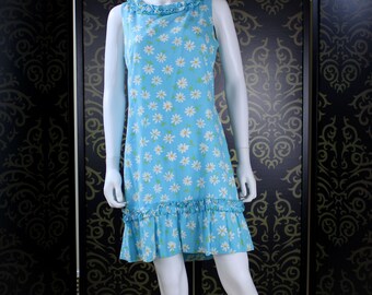 Vintage/Retro Light Blue Floral Summer Dress with Ruffles - Janet Lynn