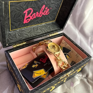 NEW Vintage Fossil and Barbie Gold Tone Bracelet Watch with Pink Lined Box Barbie Watch Fossil | eBay main image 3