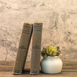 Antique Books Radio Boys Allen Chapman Set of 2 Blue Green Decor