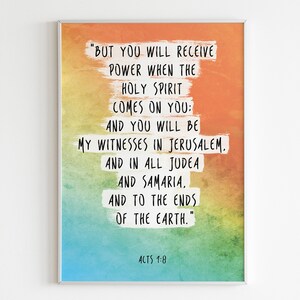 Christian Art, Bible Verse Print, Acts 1:8, You will receive power when the holy spirit comes on you, Scripture Art, Bible Quotes 040 image 2