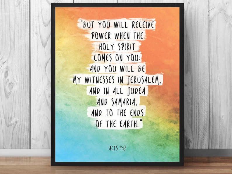 Christian Art, Bible Verse Print, Acts 1:8, You will receive power when the holy spirit comes on you, Scripture Art, Bible Quotes 040 image 1