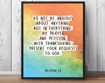 Bible verse print Philippians 4:6 Watercolor Print scripture art christian Gift Church Decor - 019