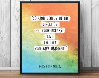 Thoreau Quote Poster "Go confidently in the direction of your" first apartment cozy apartment decor Inspirational Poster Henry David 027