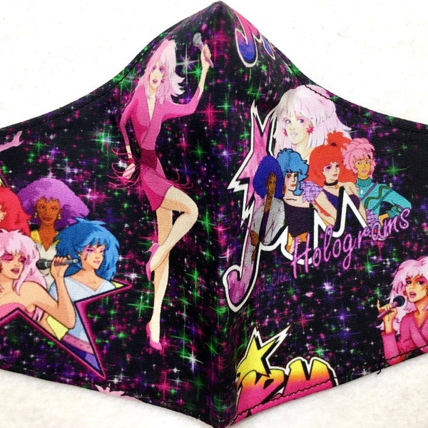 Jem and the Holograms Mask, Retro 80s Cartoon Fabric, Truly Outrageous New Wave Print with Lots of Jem Synergy