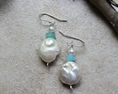 Freshwater coin pearl wire wrapped dangle earrings