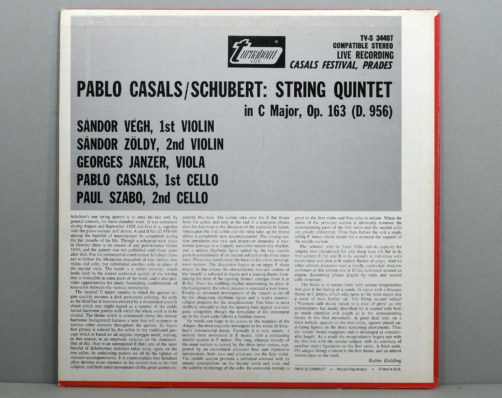 Casals Plays Schubert String Quintet in C Major Op. 163 - Etsy