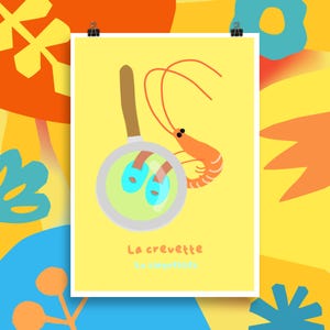 Poster &quot;The Shrimp in Tap Dances&quot; - Original illustration petiteToulon, fun, funny and colorful wall decoration
