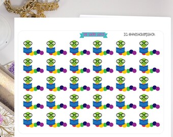 Book worm planner stickers - stickers for planners, journals, scrapbooks and more!
