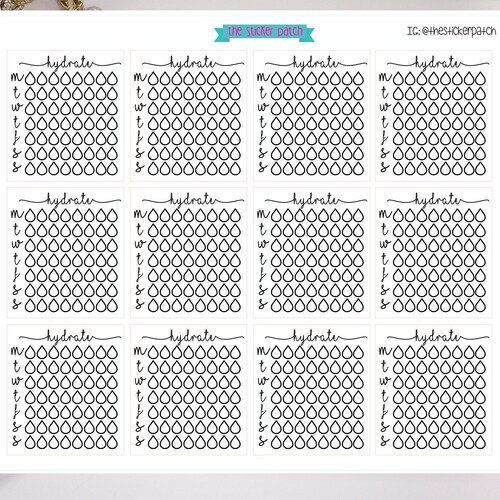 Hydrate Weekly Black White Planner Stickers Stickers for | Etsy