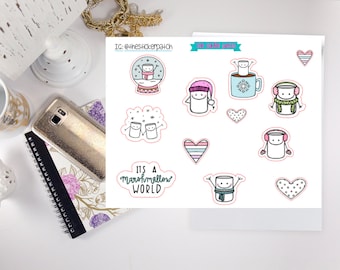 marshmallow world mini sheet of stickers, stickers for planners, journals, scrapbooks and more!