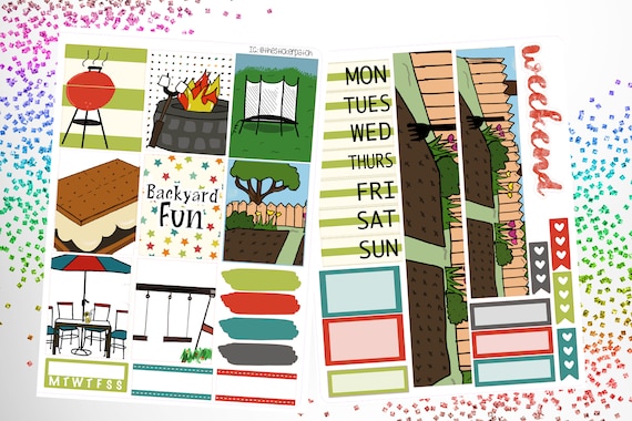 Backyard Fun mini kit, mini kit planner stickers, glitter - stickers for  planners, journals, scrapbooks