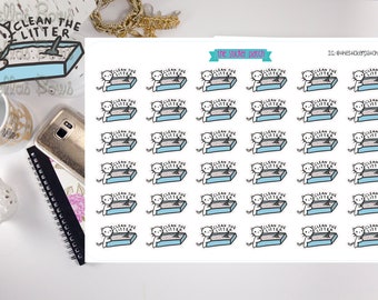 clean the litter, litter box, 36 count sheet -stickers for planners, journals, scrapbooks and more!